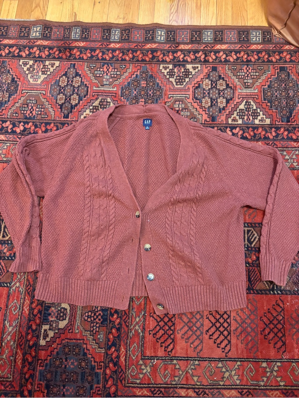 GAP Burnt Orange Cable Knit Button Cardigan